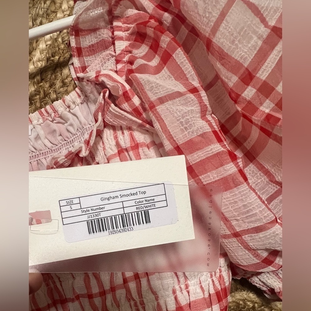 Endless Rose Women's Red/White Gingham Smocked Top, Size S, Brand New, NWT - Picture 5 of 11